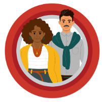 two adults inside a red circle two adults inside a red circle